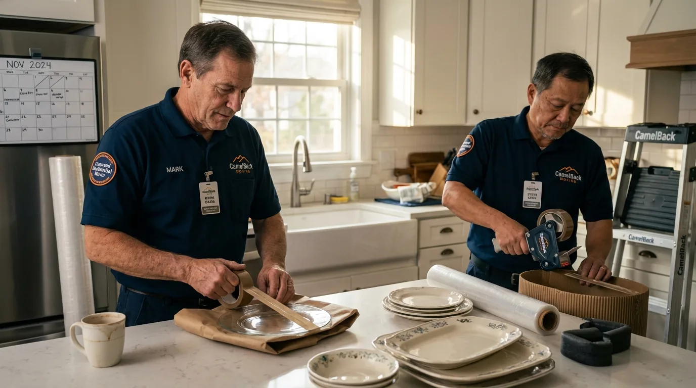 Professional crew packing kitchen dishware in Booneville, KY